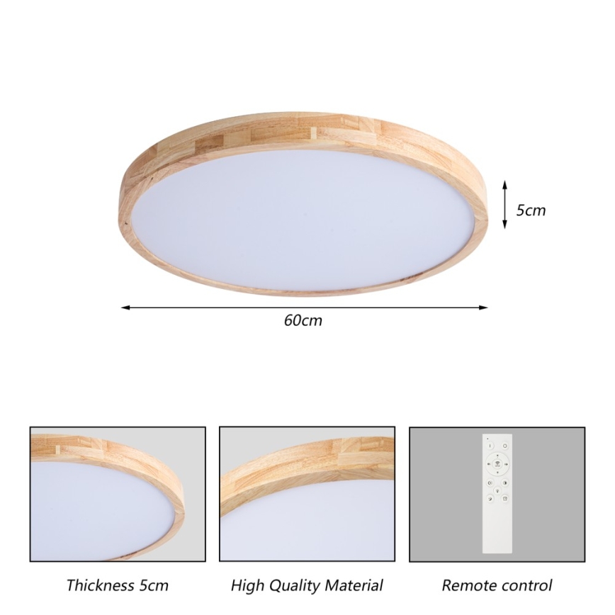 Brilagi - LED stmievateľné stropné svietidlo WOODLINE LED/72W/230V 3000-6000K dub pr. 60 cm + diaľkové ovládanie