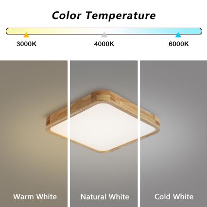 BRILAGI - LED stmievateľné stropné svietidlo WOODLINE SQUARE LED/48W/230V 3000-6000K dub 40x40 cm + diaľkové ovládanie