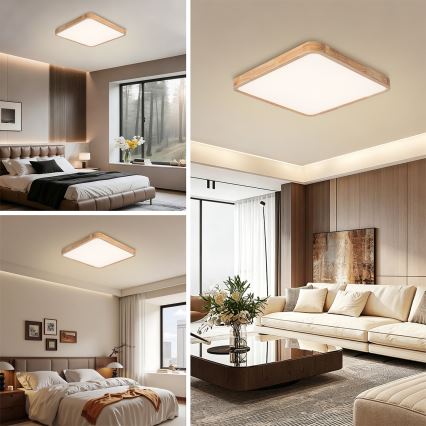 BRILAGI - LED stmievateľné stropné svietidlo WOODLINE SQUARE LED/80W/230V 3000-6000K dub 60x60 cm + diaľkové ovládanie