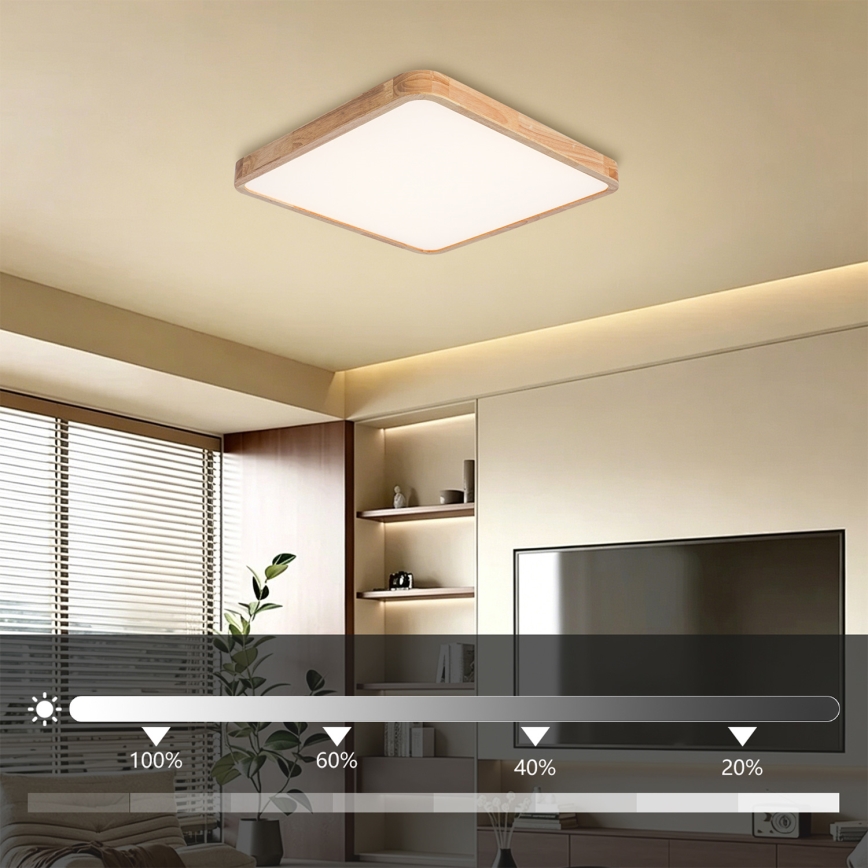BRILAGI - LED stmievateľné stropné svietidlo WOODLINE SQUARE LED/80W/230V 3000-6000K dub 60x60 cm + diaľkové ovládanie