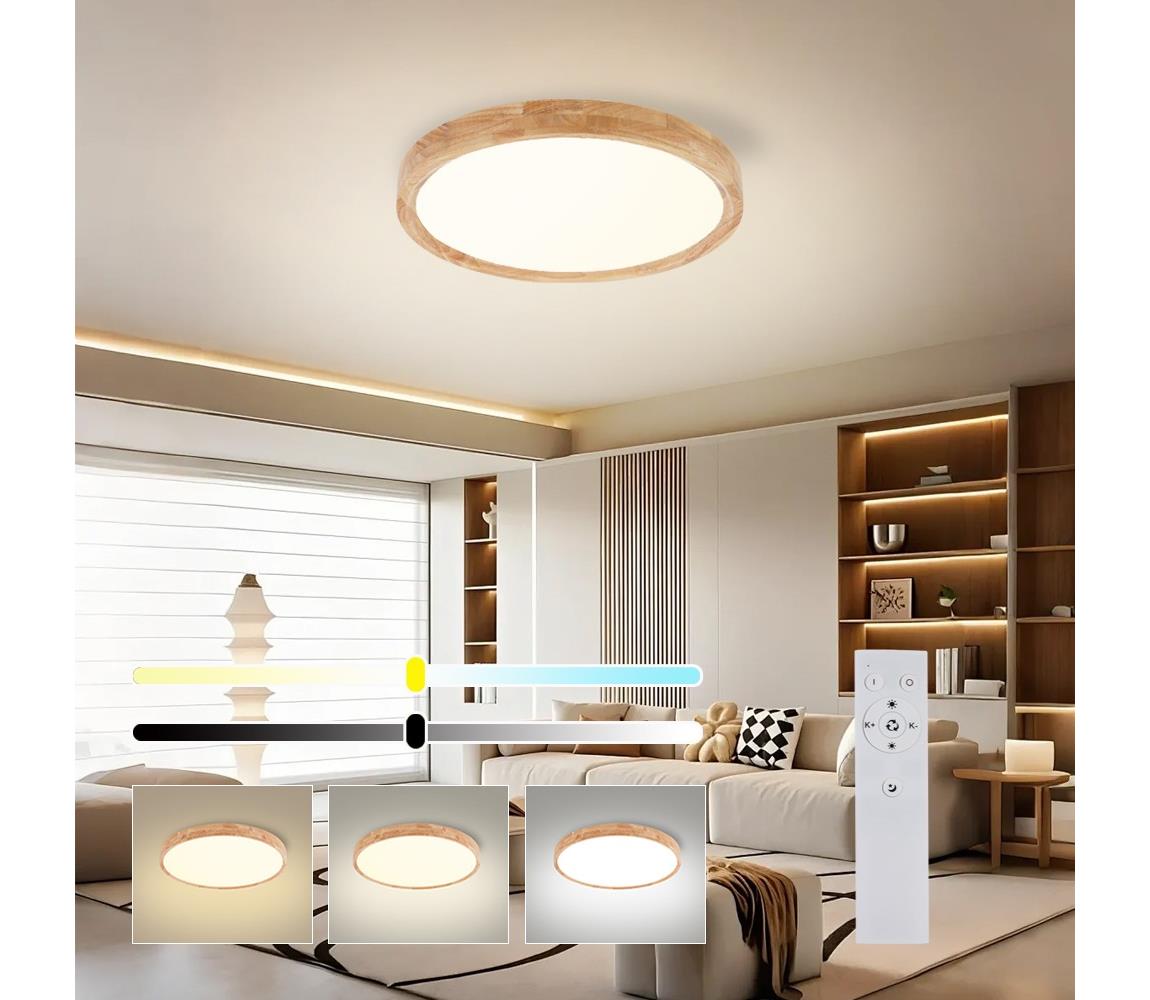 Brilagi - LED stmievateľné svietidlo WOODROUND LED/30W/230V 3000-6000K priemer 40 cm + diaľkové ovládanie BRI575