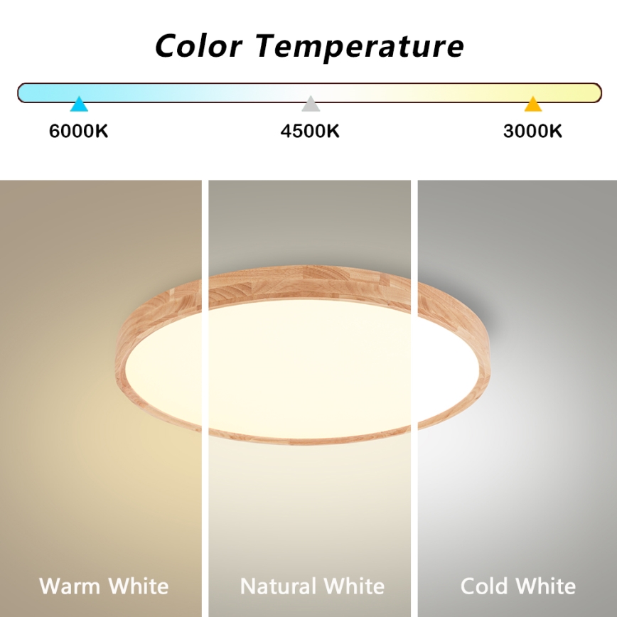 Brilagi - LED stmievateľné stropné svietidlo WOODROUND LED/30W/230V 3000-6000K priemer 40 cm drevo CRI 90 + diaľkové ovládanie