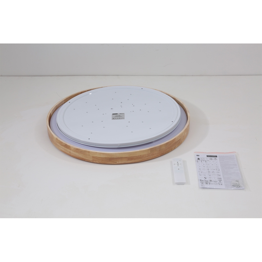Brilagi - LED stmievateľné stropné svietidlo WOODROUND LED/40W/230V 3000-6000K, priemer 60 cm, drevo, CRI 90 + diaľkové ovládanie