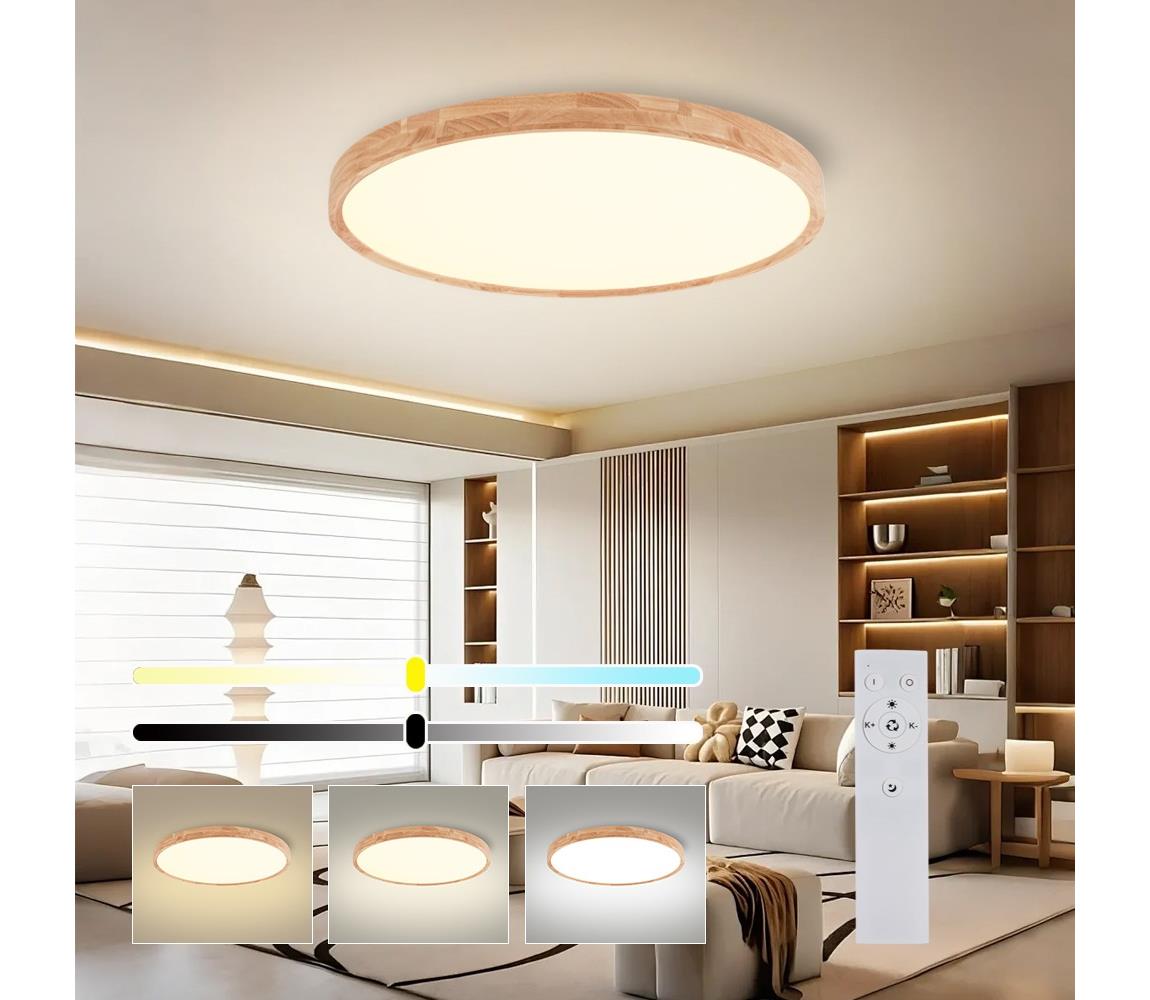 Brilagi - LED stmievateľné svietidlo WOODROUND LED/70W/230V 3000-6000K priemer 80 cm + diaľkové ovládanie BRI579