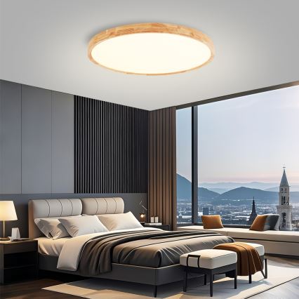 Brilagi - LED stmievateľné stropné svietidlo WOODROUND LED/70W/230V 3000-6000K pr. 80 cm drevo CRI 90 + diaľkové ovládanie