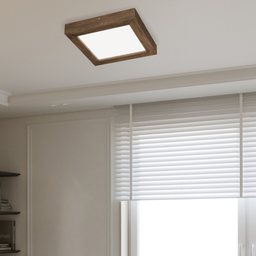 Brilagi - LED Stmievateľné kúpeľňové stropné svietidlo WOODY FRAME LED/24W/230V dub orech 30x30 cm 3000-6000K IP44 + diaľkové ovládanie