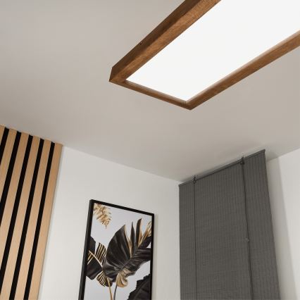 Brilagi - LED Stmievateľné kúpeľňové stropné svietidlo WOODY FRAME LED/50W/230V dub čerešňa 120x30 cm 3000-6000K IP44 + diaľkové ovládanie