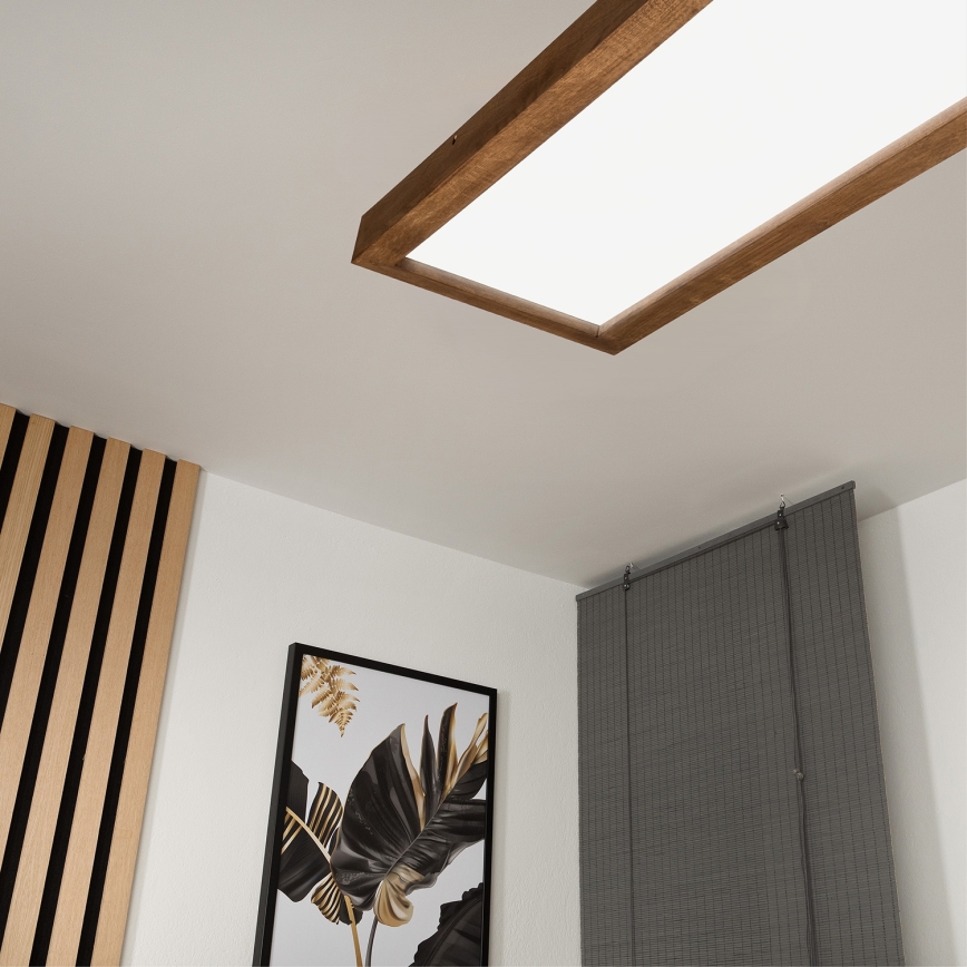 Brilagi - LED Stmievateľné kúpeľňové stropné svietidlo WOODY FRAME LED/50W/230V dub čerešňa 120x30 cm 3000-6000K IP44 + diaľkové ovládanie