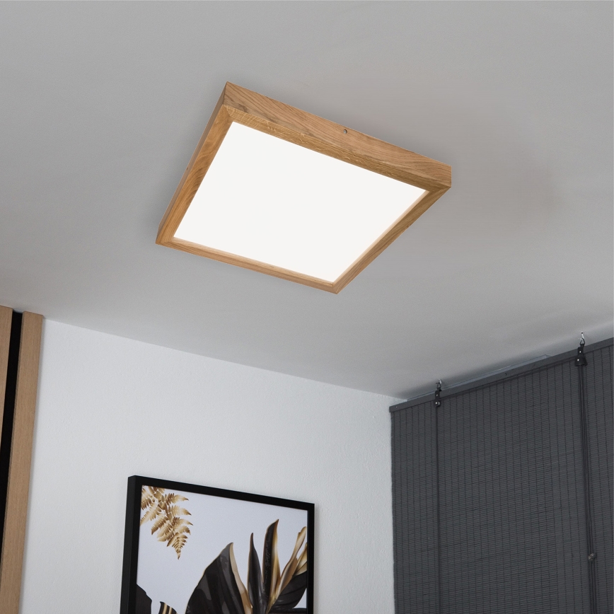 Brilagi - LED Stmievateľné kúpeľňové stropné svietidlo WOODY FRAME LED/50W/230V dub 60x60 cm 3000-6000K IP44 + diaľkové ovládanie