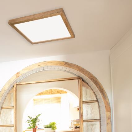 Brilagi - LED Stmievateľné kúpeľňové stropné svietidlo WOODY FRAME LED/50W/230V dub 60x60 cm 3000-6000K IP44 + diaľkové ovládanie