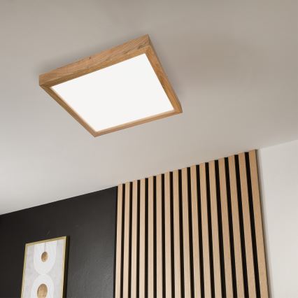 Brilagi - LED Stmievateľné kúpeľňové stropné svietidlo WOODY FRAME LED/50W/230V dub 60x60 cm 3000-6000K IP44 + diaľkové ovládanie