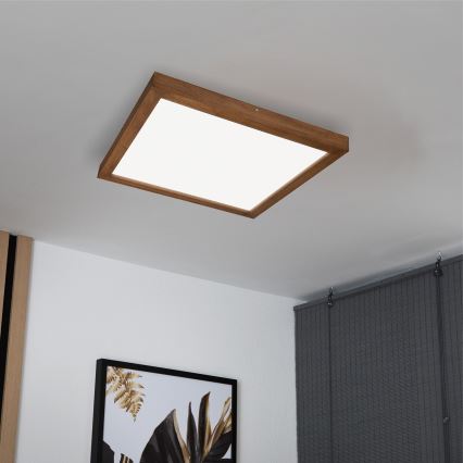 Brilagi - LED Stmievateľné kúpeľňové stropné svietidlo WOODY FRAME LED/50W/230V dub čerešňa 60x60 cm 3000-6000K IP44 + diaľkové ovládanie