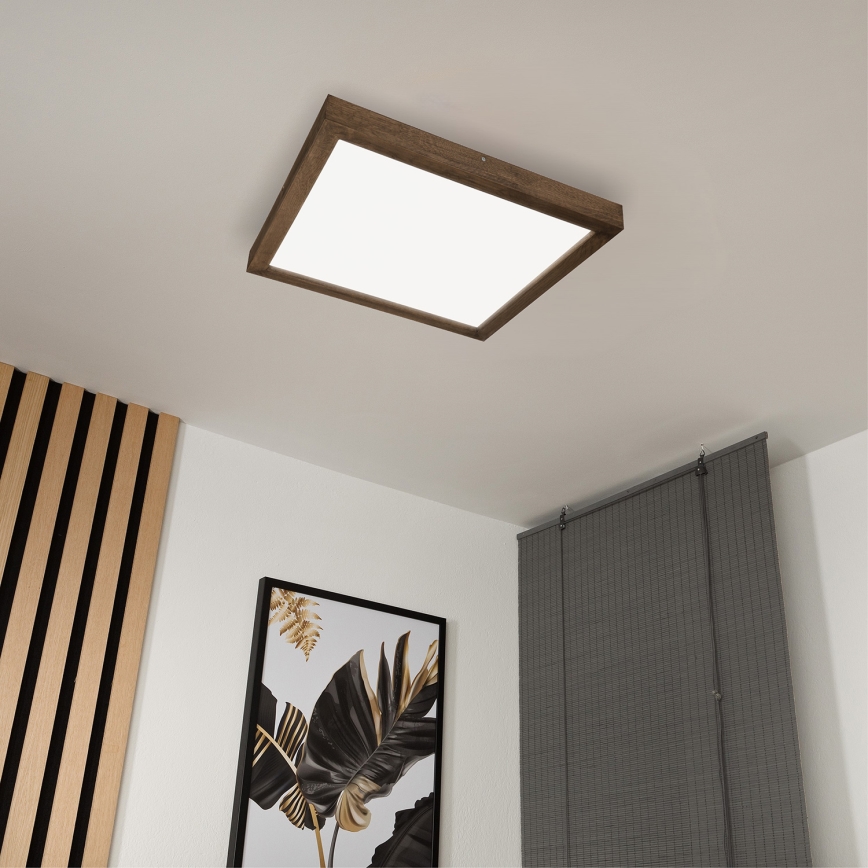 Brilagi - LED Stmievateľné kúpeľňové stropné svietidlo WOODY FRAME LED/50W/230V dub orech 60x60 cm 3000-6000K IP44 + diaľkové ovládanie