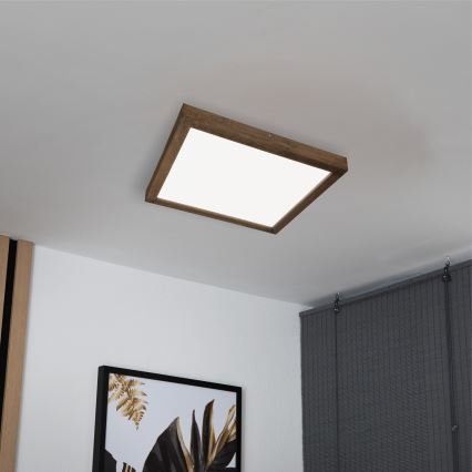 Brilagi - LED Stmievateľné kúpeľňové stropné svietidlo WOODY FRAME LED/50W/230V dub orech 60x60 cm 3000-6000K IP44 + diaľkové ovládanie