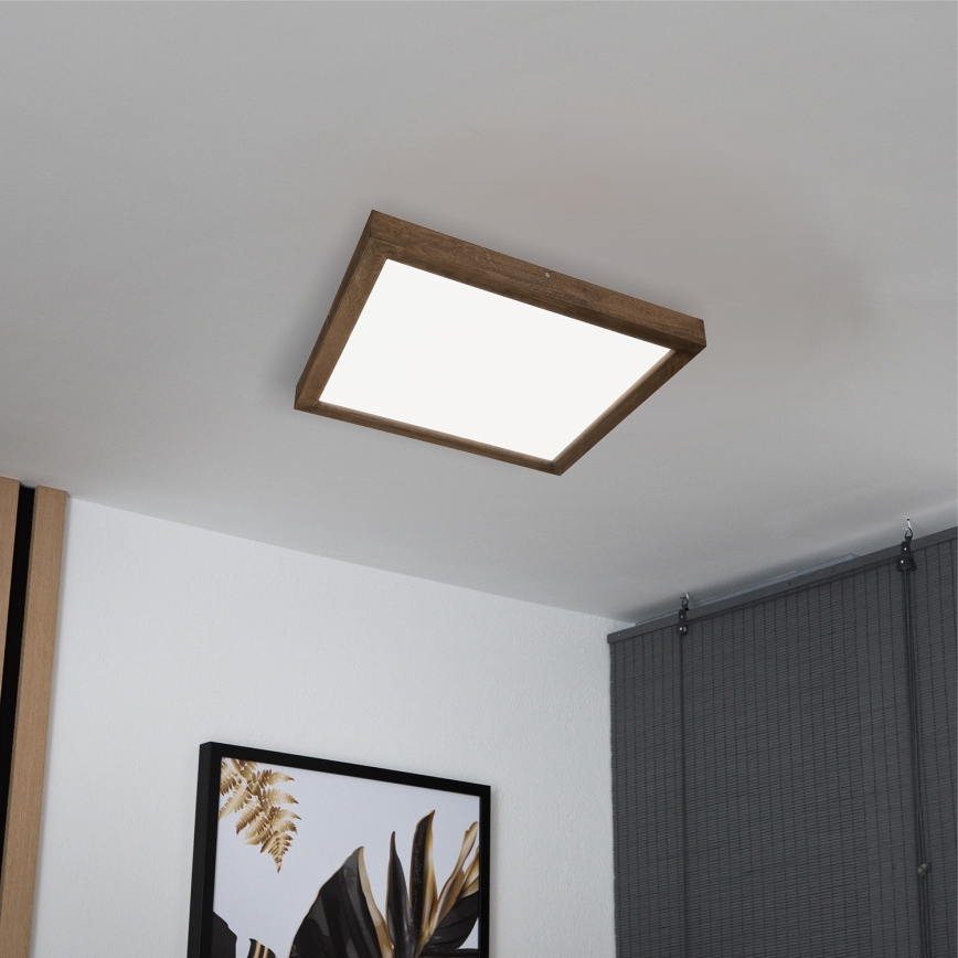 Brilagi - LED Stmievateľné kúpeľňové stropné svietidlo WOODY FRAME LED/50W/230V dub orech 60x60 cm 3000-6000K IP44 + diaľkové ovládanie