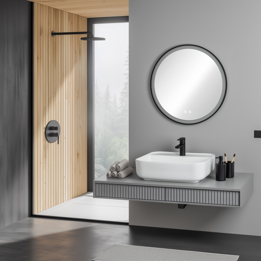 Brilagi - LED stmievateľné vyhrievané kúpeľňové zrkadlo s podsvietením ALU PRO LED/18W/230V pr. 60 cm 3000/4000/6500K IP44 čierna CRI 90