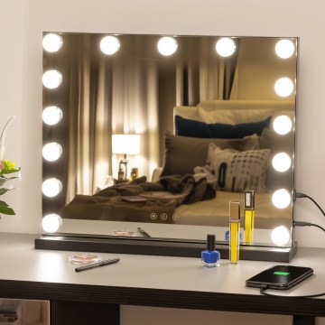 BRILAGI - LED Stmievateľné zrkadlo na líčenie HOLLYWOOD LED/15W/230V CCT + USB čierna