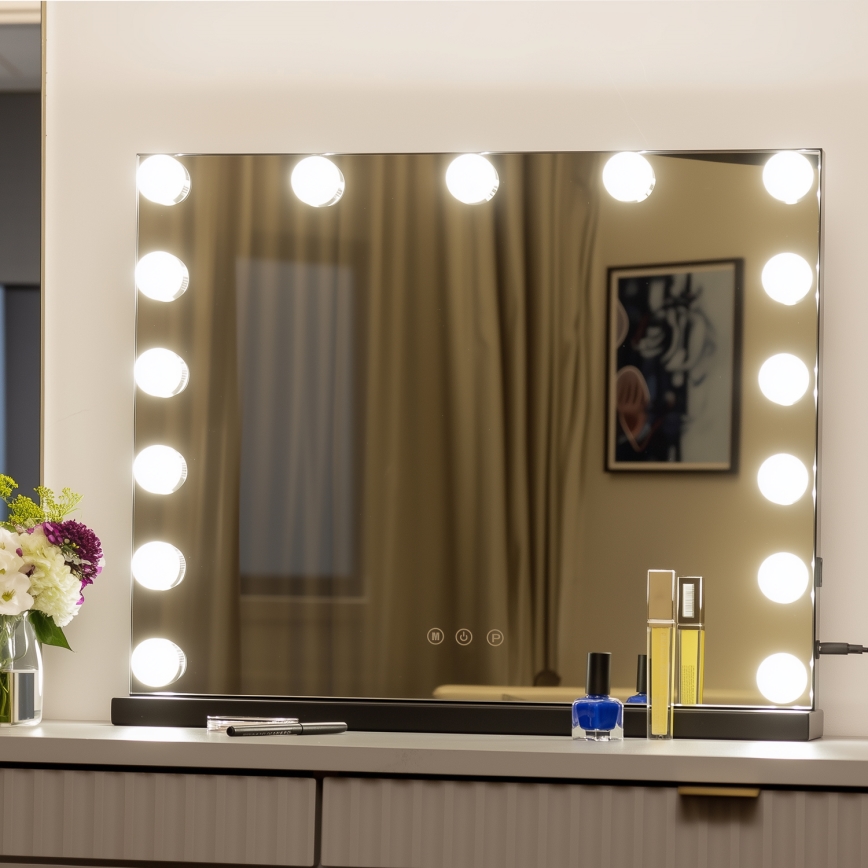 BRILAGI - LED Stmievateľné zrkadlo na líčenie HOLLYWOOD LED/15W/230V CCT + USB čierna