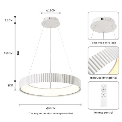 Brilagi - LED stmievateľný luster na lane FALCON MODERN LED/54W/230V pr. 60 cm biela + diaľkové ovládanie