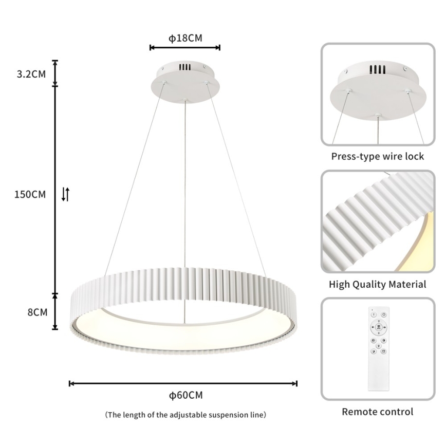 Brilagi - LED stmievateľný luster na lane FALCON MODERN LED/54W/230V pr. 60 cm biela + diaľkové ovládanie