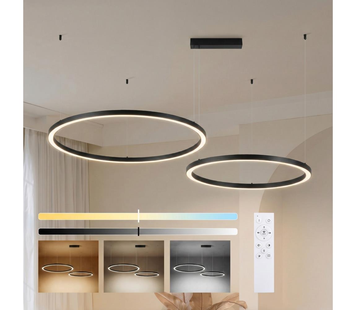 Brilagi - LED stmievateľný luster na lane PORTOFINO LED/98W/230V čierna + diaľkové ovládanie BRI515