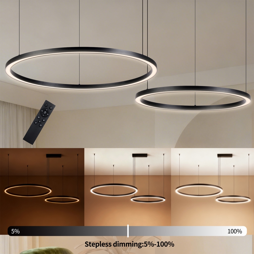 Brilagi - LED stmievateľný luster na lanku PORTOFINO LED/98W/230V 3000-6000K čierna + diaľkové ovládanie