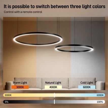 Brilagi - LED stmievateľný luster na lanku PORTOFINO LED/98W/230V 3000-6000K čierna + diaľkové ovládanie