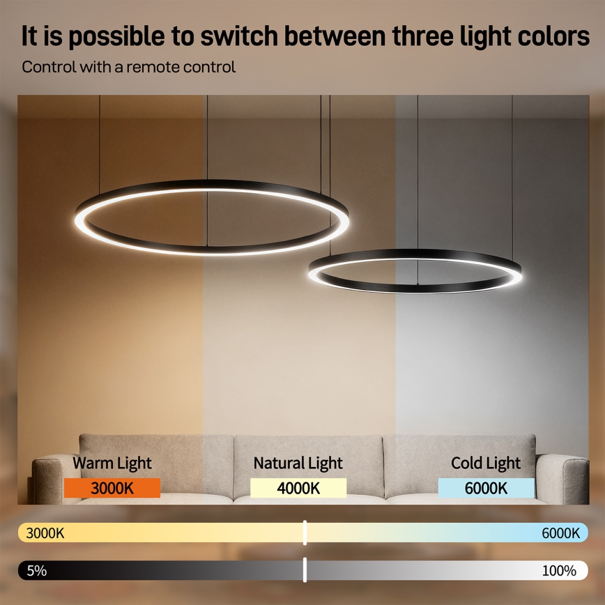 Brilagi - LED stmievateľný luster na lanku PORTOFINO LED/98W/230V 3000-6000K čierna + diaľkové ovládanie