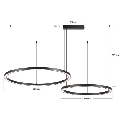 Brilagi - LED stmievateľný luster na lanku PORTOFINO LED/98W/230V 3000-6000K čierna + diaľkové ovládanie