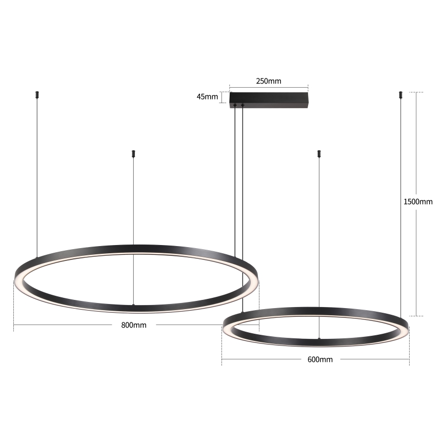 Brilagi - LED stmievateľný luster na lanku PORTOFINO LED/98W/230V 3000-6000K čierna + diaľkové ovládanie