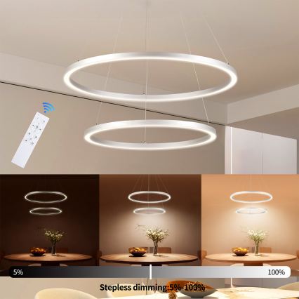 Brilagi - LED luster na lanku PORTOFINO s možnosťou stmievania LED/98W/230V 3000-6000K pr. 80 cm strieborná + diaľkové ovládanie