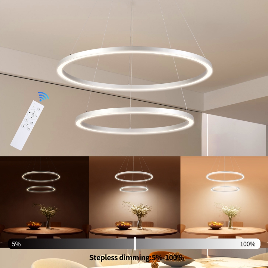 Brilagi - LED luster na lanku PORTOFINO s možnosťou stmievania LED/98W/230V 3000-6000K pr. 80 cm strieborná + diaľkové ovládanie
