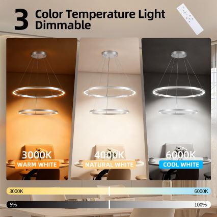 Brilagi - LED luster na lanku PORTOFINO s možnosťou stmievania LED/98W/230V 3000-6000K pr. 80 cm strieborná + diaľkové ovládanie