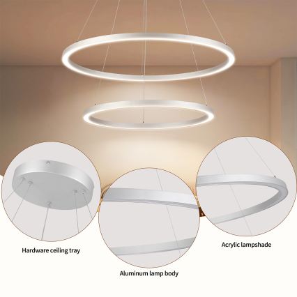 Brilagi - LED luster na lanku PORTOFINO s možnosťou stmievania LED/98W/230V 3000-6000K pr. 80 cm strieborná + diaľkové ovládanie