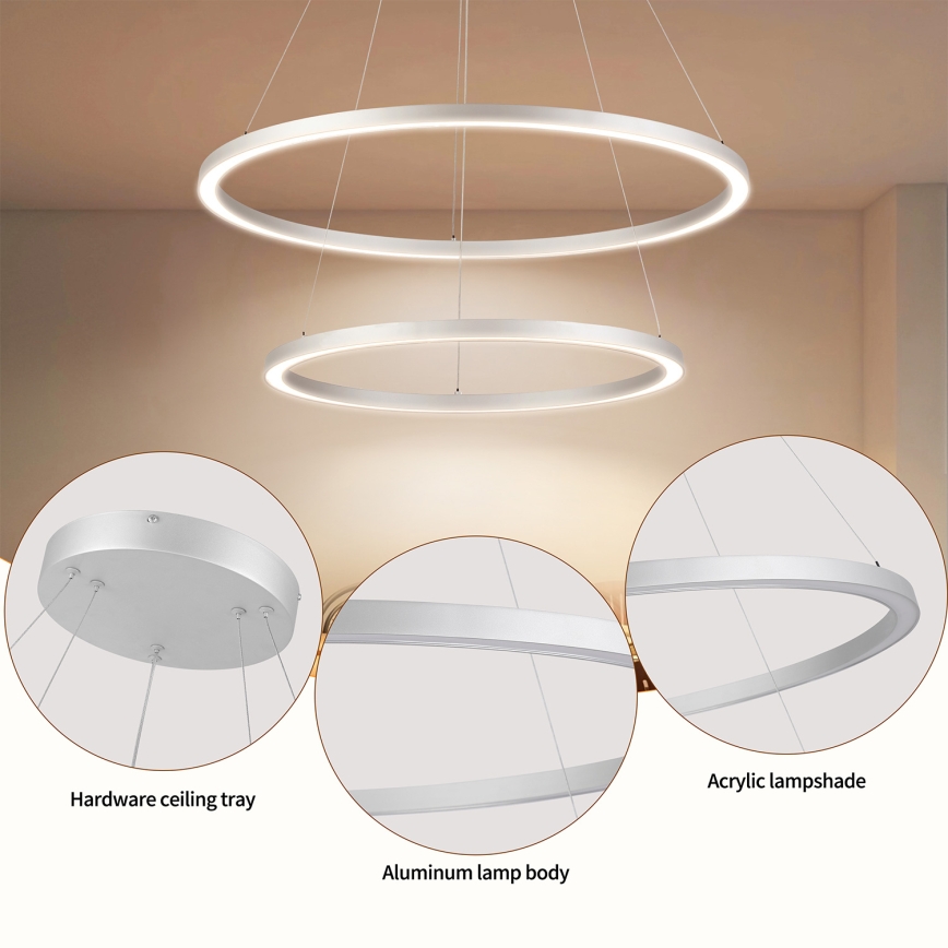 Brilagi - LED luster na lanku PORTOFINO s možnosťou stmievania LED/98W/230V 3000-6000K pr. 80 cm strieborná + diaľkové ovládanie