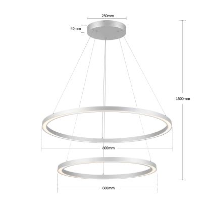 Brilagi - LED luster na lanku PORTOFINO s možnosťou stmievania LED/98W/230V 3000-6000K pr. 80 cm strieborná + diaľkové ovládanie