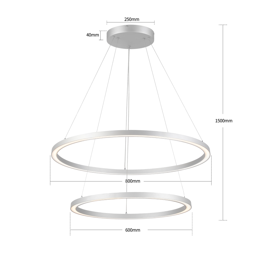 Brilagi - LED luster na lanku PORTOFINO s možnosťou stmievania LED/98W/230V 3000-6000K pr. 80 cm strieborná + diaľkové ovládanie