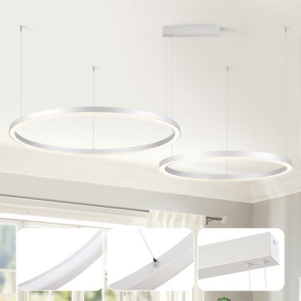 Brilagi - LED stmievateľný luster na lane PORTOFINO LED/98W/230V 3000-6000K strieborný + diaľkové ovládanie