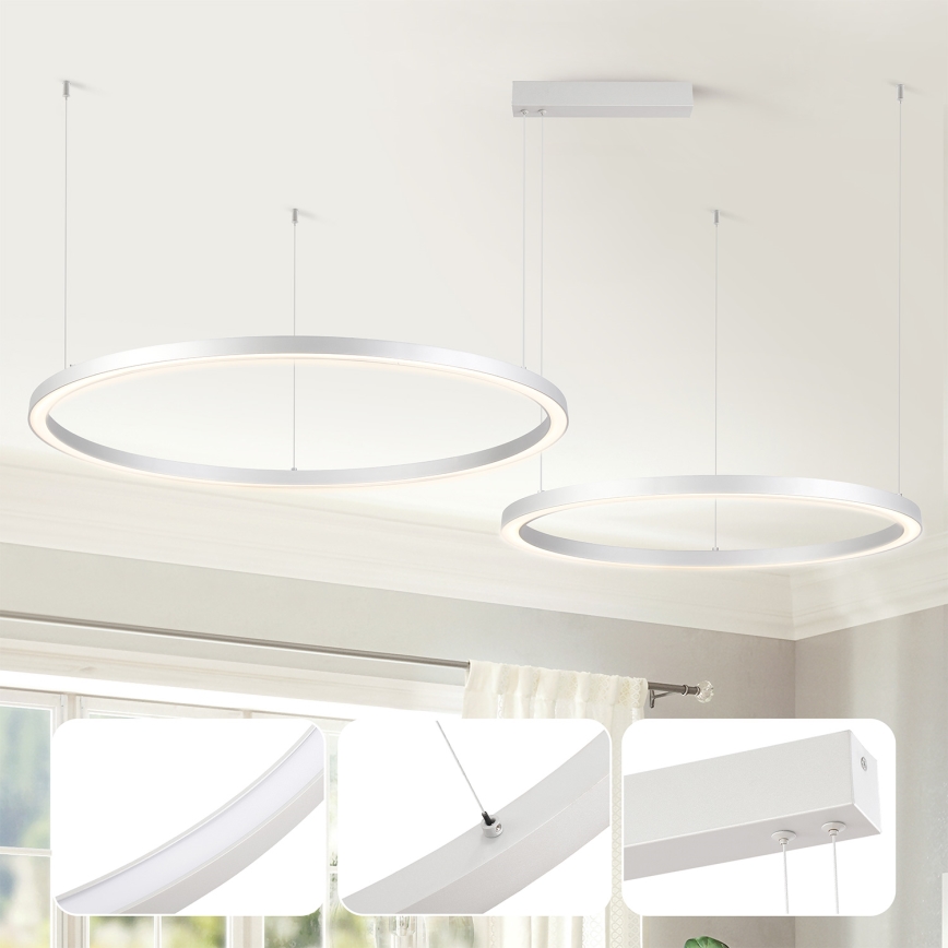 Brilagi - LED stmievateľný luster na lane PORTOFINO LED/98W/230V 3000-6000K strieborný + diaľkové ovládanie