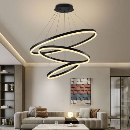 Brilagi - LED Stmievateľný luster na lanku CIRCLE LED/125W/230V 3000-6500K čierna + diaľkové ovládanie