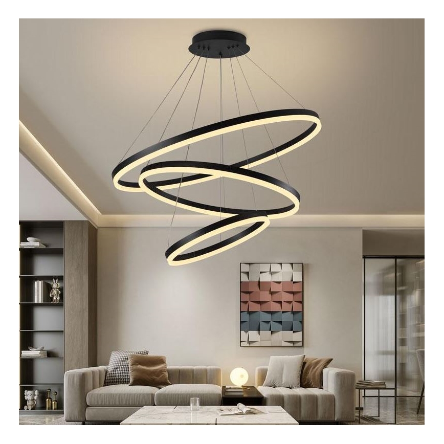 Brilagi - LED Stmievateľný luster na lanku CIRCLE LED/125W/230V 3000-6500K čierna + diaľkové ovládanie