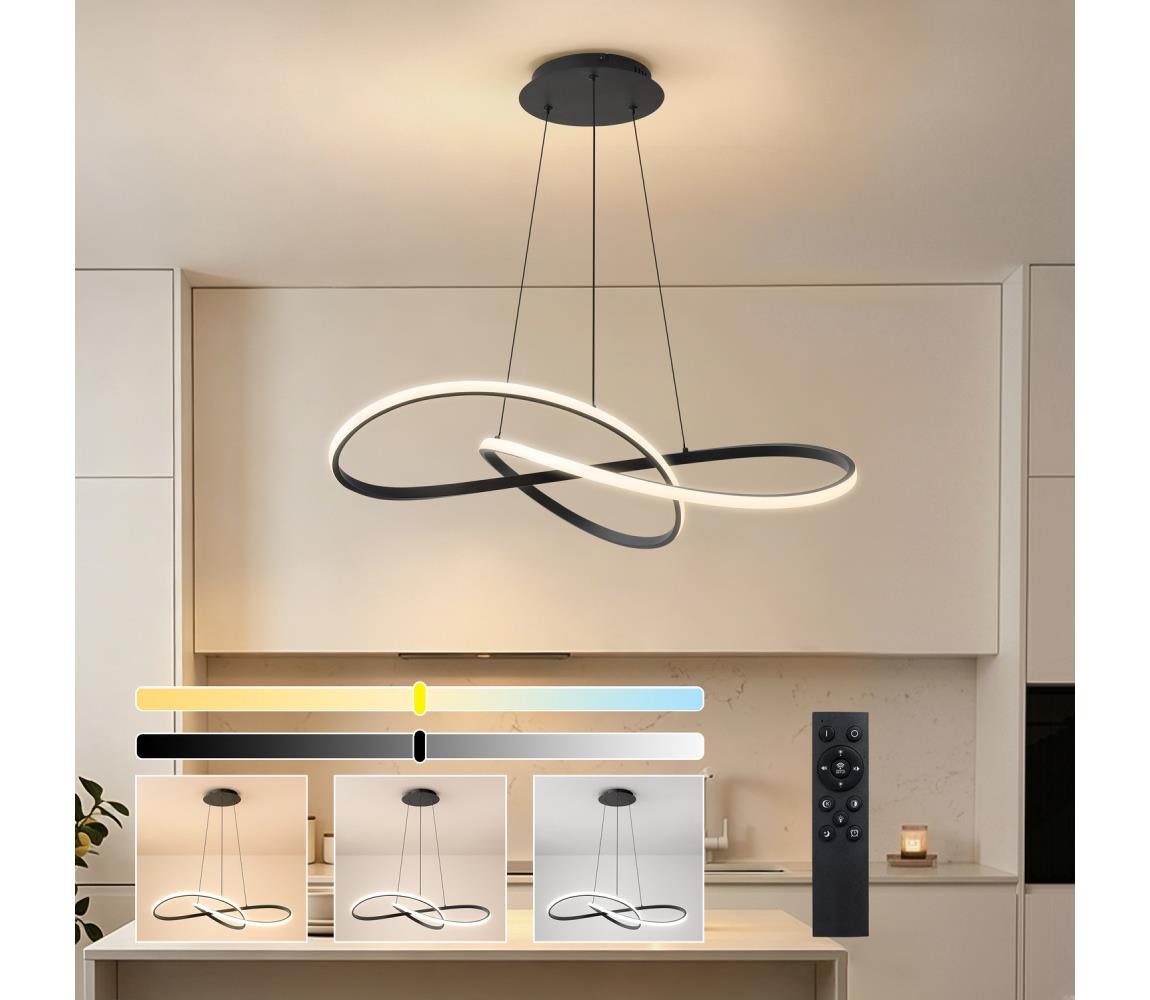 Brilagi - LED stmievateľný luster na lanku INFINITY LED/80W/230V 80x80 cm čierny + diaľkové ovládanie BRI908