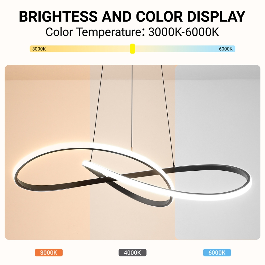 Brilagi - LED stmievateľný luster na lane INFINITY LED/80W/230V 3000-6000K 80x80 cm čierna + diaľkové ovládanie