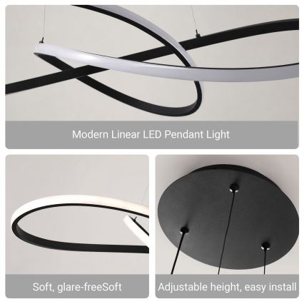 Brilagi - LED stmievateľný luster na lane INFINITY LED/80W/230V 3000-6000K 80x80 cm čierna + diaľkové ovládanie