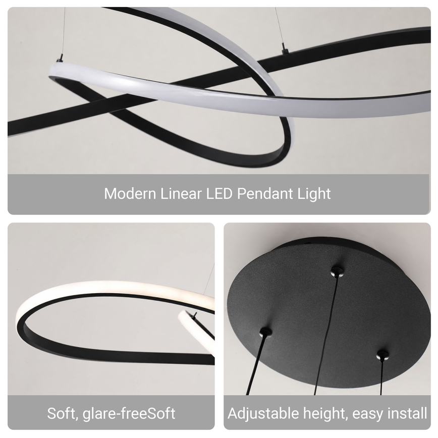 Brilagi - LED stmievateľný luster na lane INFINITY LED/80W/230V 3000-6000K 80x80 cm čierna + diaľkové ovládanie