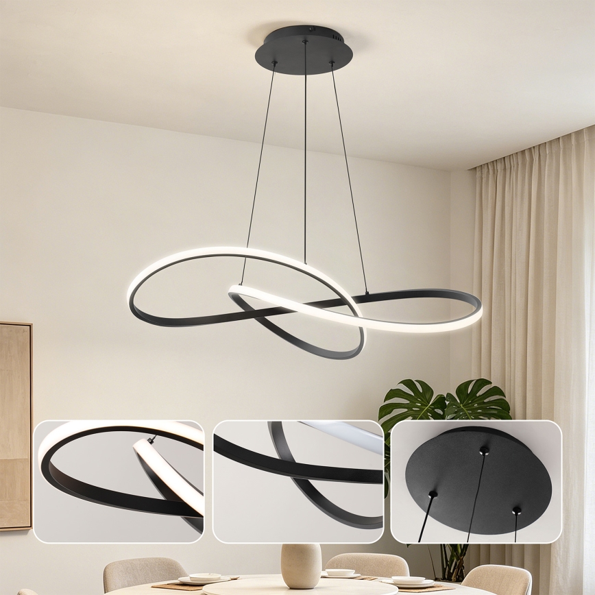 Brilagi - LED stmievateľný luster na lane INFINITY LED/80W/230V 3000-6000K 80x80 cm čierna + diaľkové ovládanie
