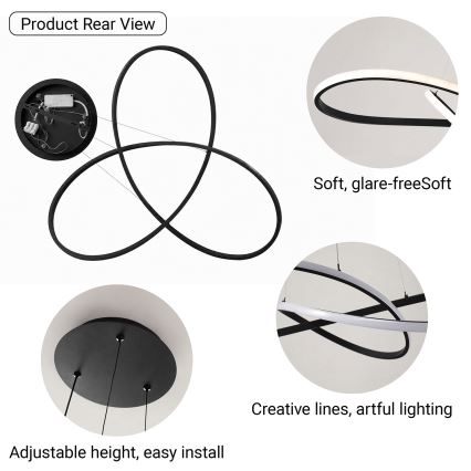Brilagi - LED stmievateľný luster na lane INFINITY LED/80W/230V 3000-6000K 80x80 cm čierna + diaľkové ovládanie