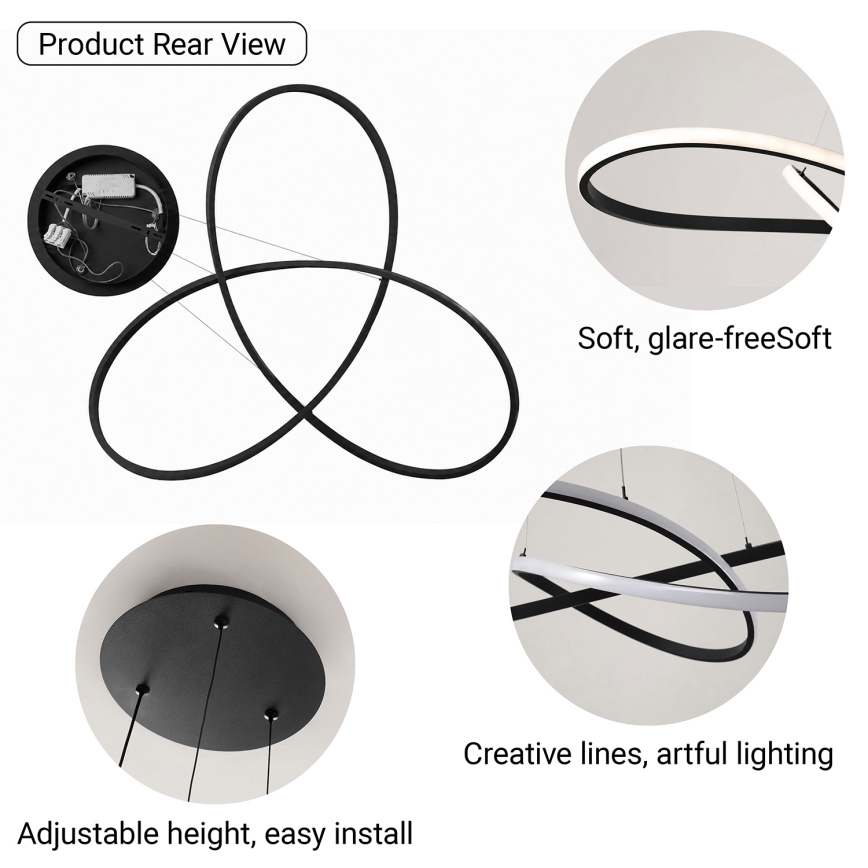 Brilagi - LED stmievateľný luster na lane INFINITY LED/80W/230V 3000-6000K 80x80 cm čierna + diaľkové ovládanie