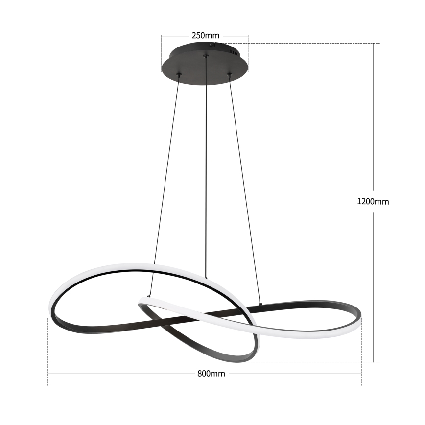 Brilagi - LED stmievateľný luster na lane INFINITY LED/80W/230V 3000-6000K 80x80 cm čierna + diaľkové ovládanie