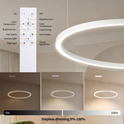 Brilagi - stmievateľný LED luster na lane PORTOFINO LED/60W/230V 3000-6000K priemer 80 cm biela + diaľkové ovládanie